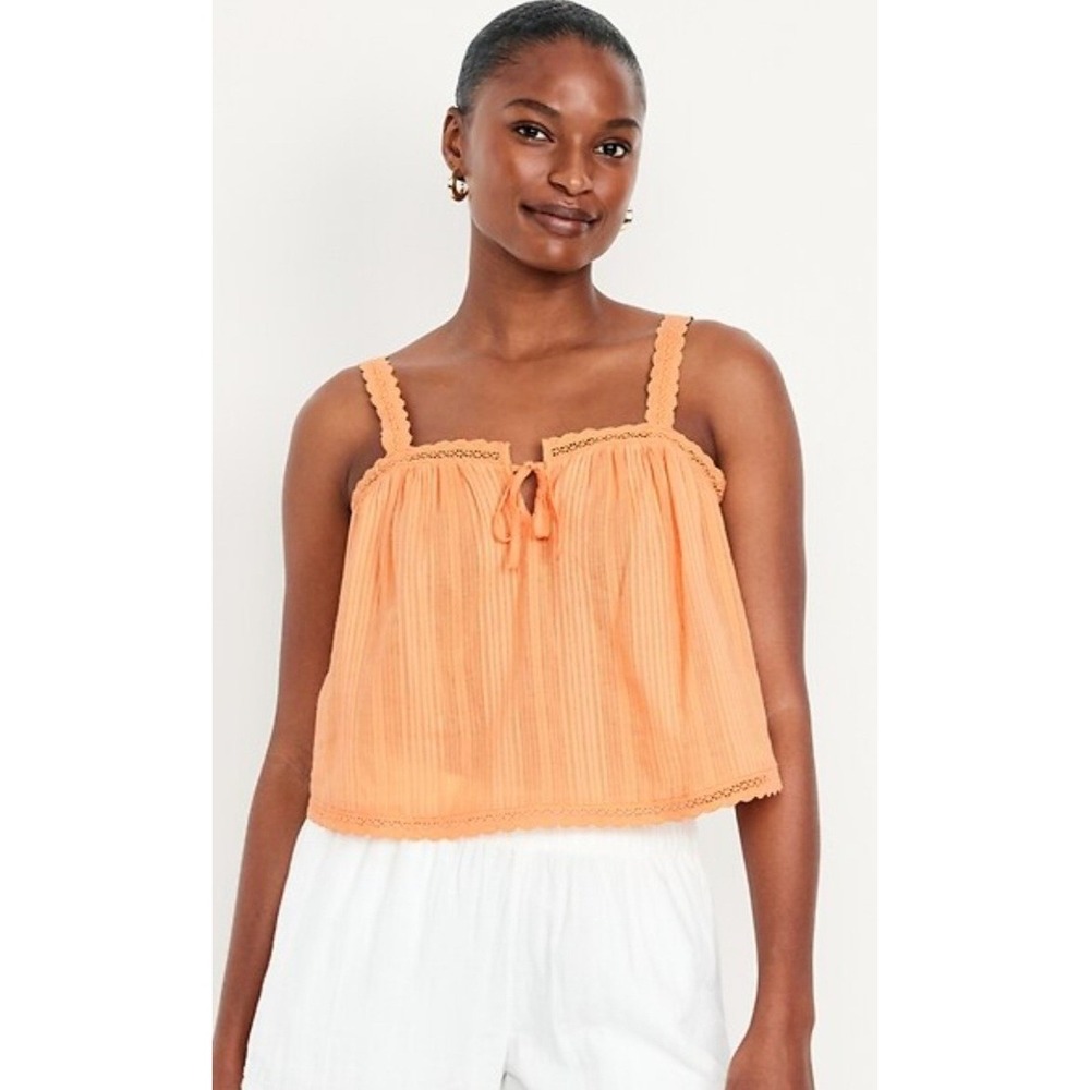 Old Navy Dollcore Peasant Crop Top Cotton Peach‎ Sherbert Feminine Size L NWT